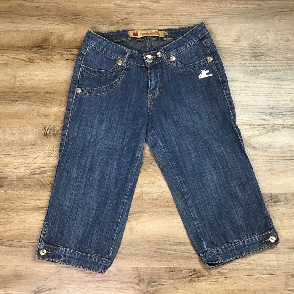 Apple Bottoms Jeans Size 5/6 Y2K Capri Crop Pants Stretch Dark Blue
